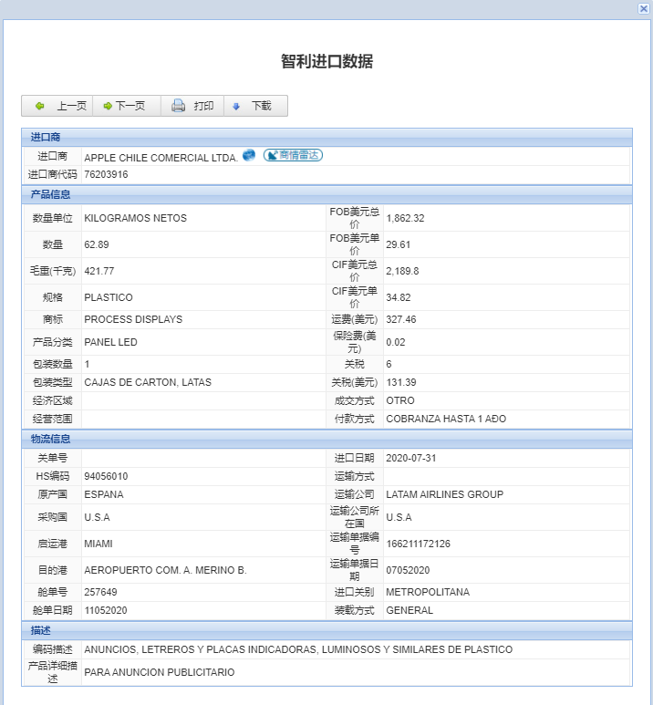 智利海關(guān)數(shù)據(jù)查詢